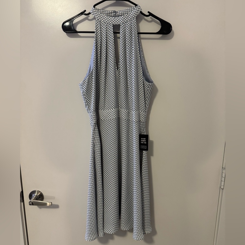 Express Baby blue and White V Neck  Dress
